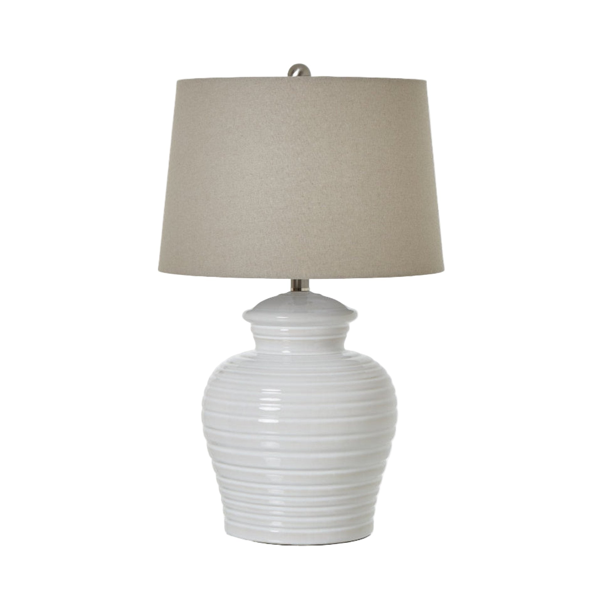Hill Interiors White Ceramic Pot Lamp With Linen Shade