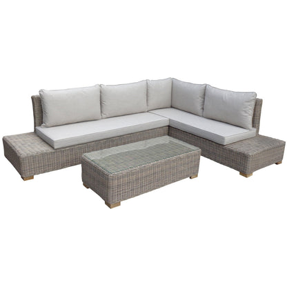 Outdoor furniture set with a sectional sofa and coffee table on a white background