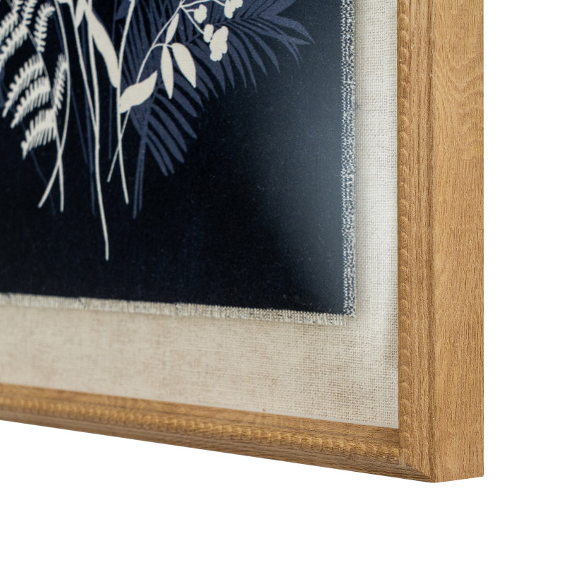 Framed artwork with botanical design on a black background
