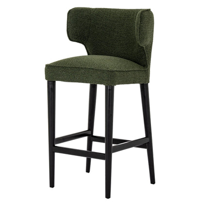 Green bar stool with black legs on a white background