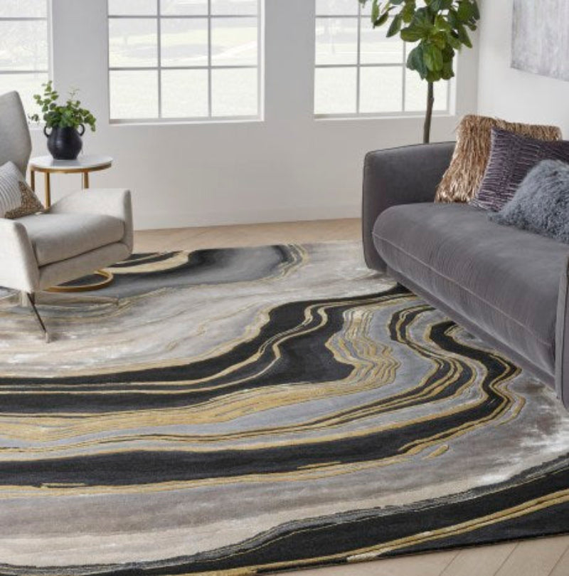 Nourison Prismatic Charcoal Marble Rug - Charcoal Grey