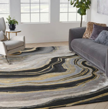 Nourison Prismatic Charcoal Marble Rug - Charcoal Grey