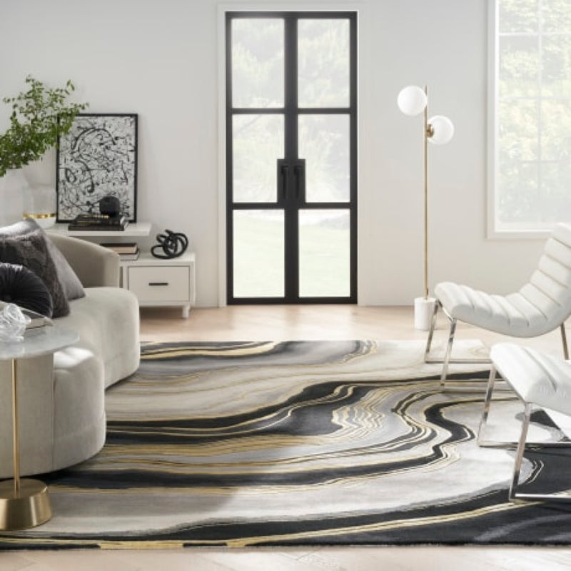 Nourison Prismatic Charcoal Marble Rug - Charcoal Grey