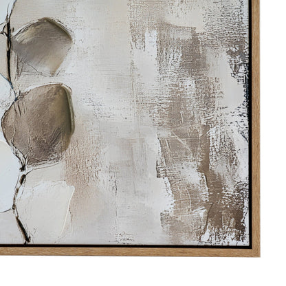 Abstract art piece with brown and beige brush strokes on a white background