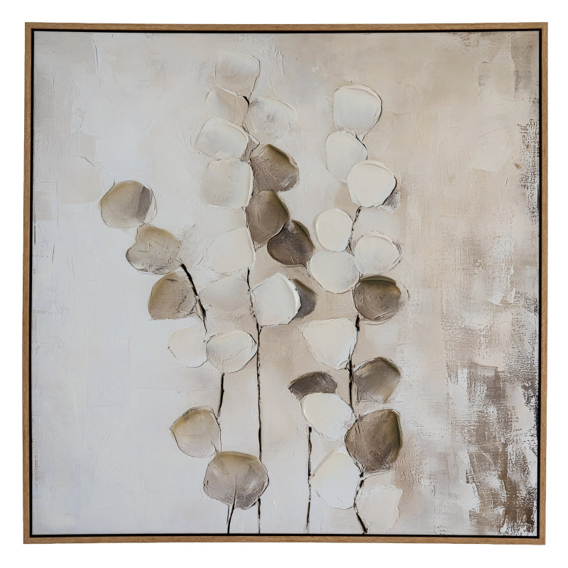Abstract art piece with beige and brown tones on a textured background