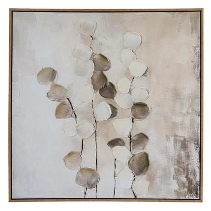 Abstract art piece with beige and brown tones on a textured background