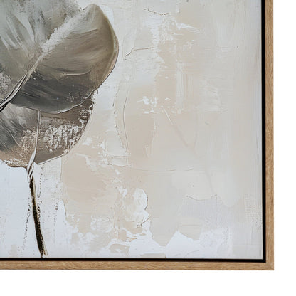 Abstract art piece with beige and brown tones on a textured surface