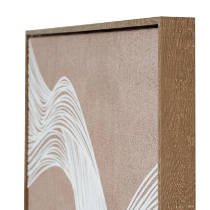 Wooden frame with a beige background and white abstract design