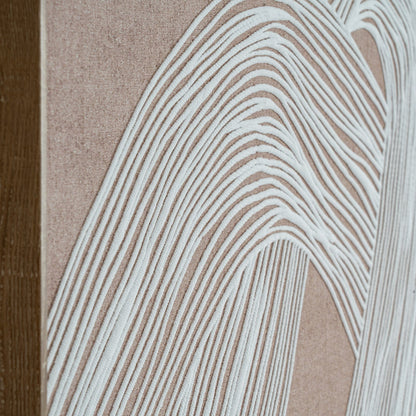 Close-up of a textured surface with wavy line pattern on a beige background