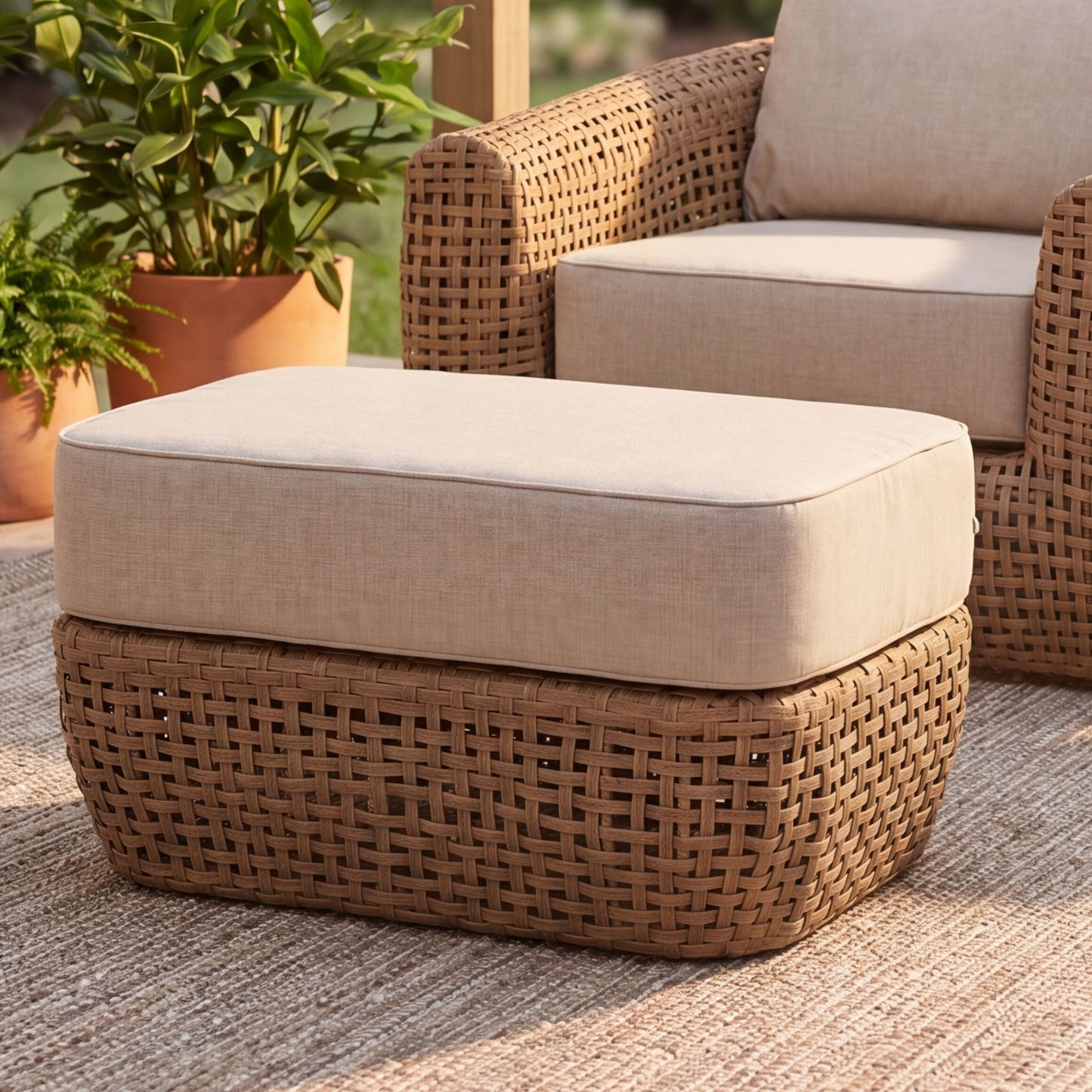 Hill Interiors Bloom Outdoor Rattan Footstool