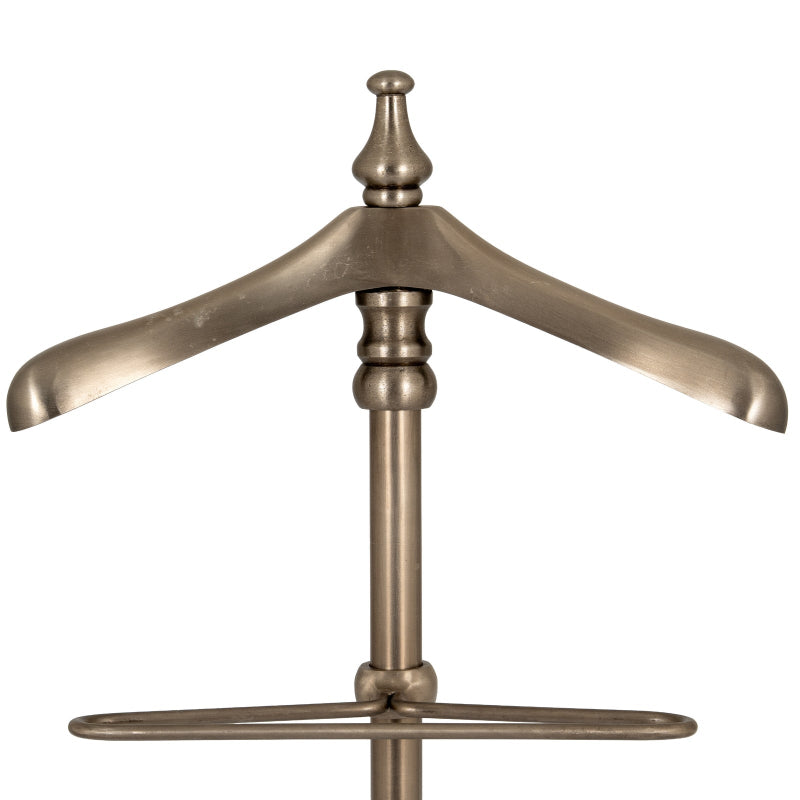 Bronze-colored coat hanger on a white background