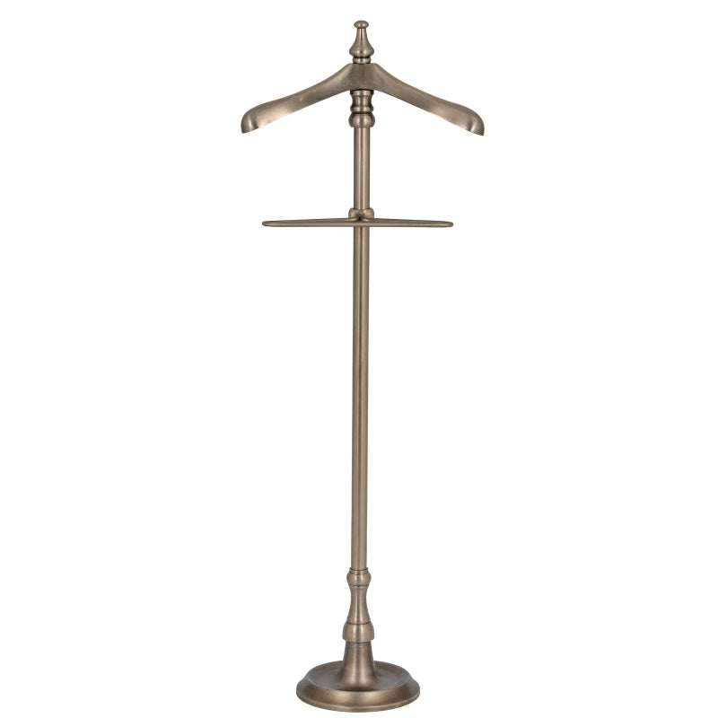 Bronze-colored two-tiered stand on a white background