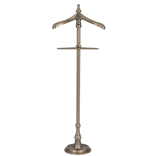 Bronze-colored two-tiered stand on a white background