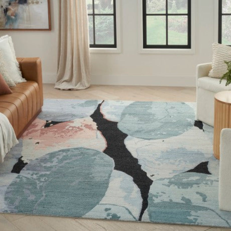 Nourison Silk Shadows Contemporary Rug - Blue Pink