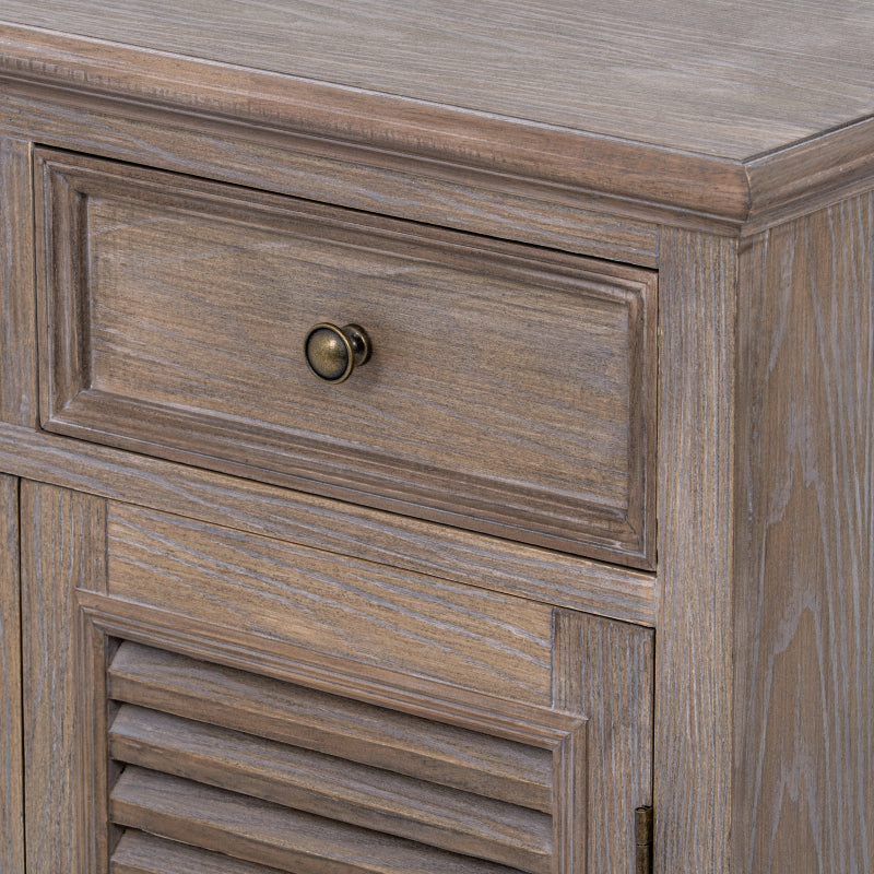 Wooden cabinet with a drawer and decorative panel