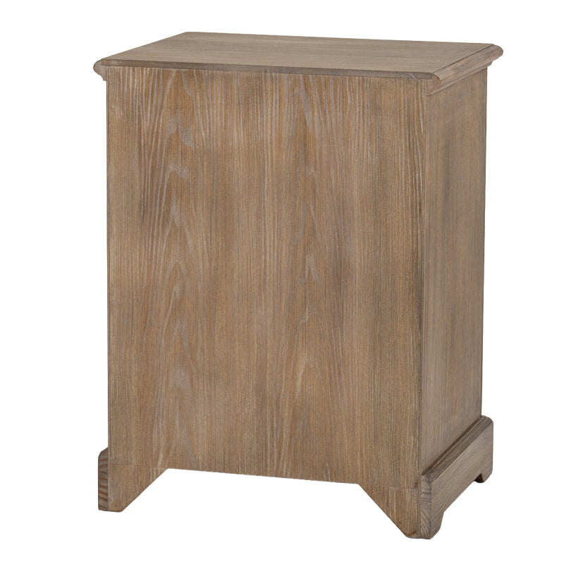 Wooden side table with a rustic finish on a white background