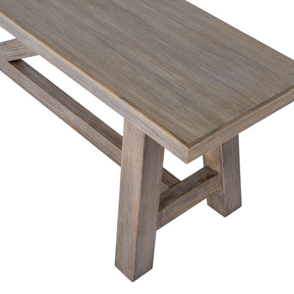 Wooden bench with a light brown finish on a white background