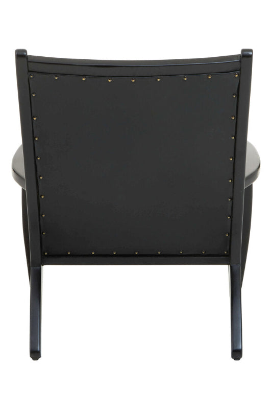 Black chair with studded details on a white background