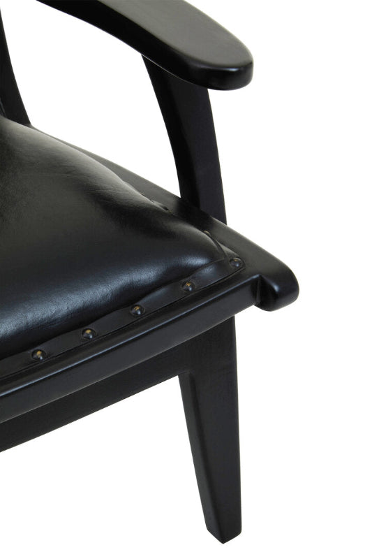 Black chair with leather seat and armrest on a white background