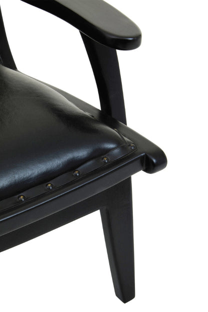 Black chair with leather seat and armrest on a white background