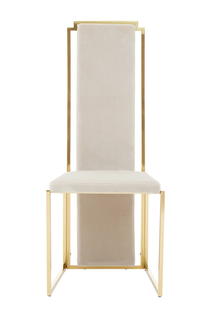 Chair with gold frame and white cushion on a white background