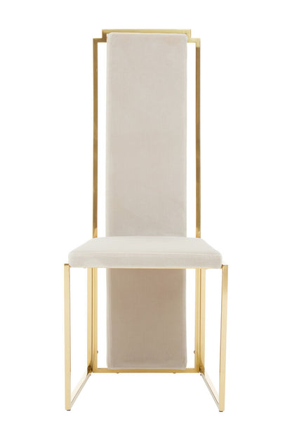 Chair with gold frame and white cushion on a white background