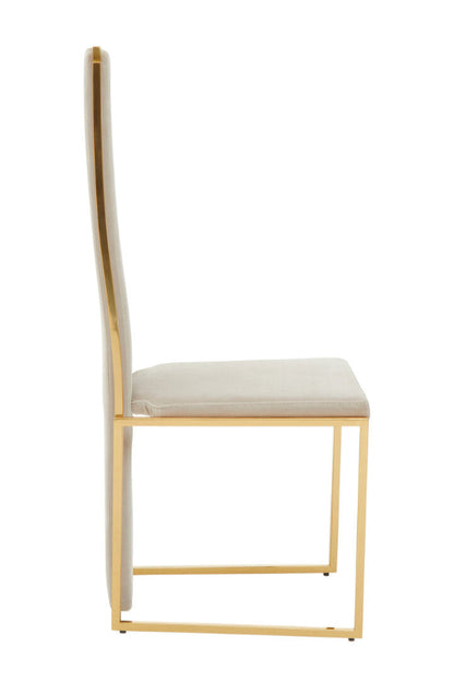 Chair with gold frame and beige cushion on a white background