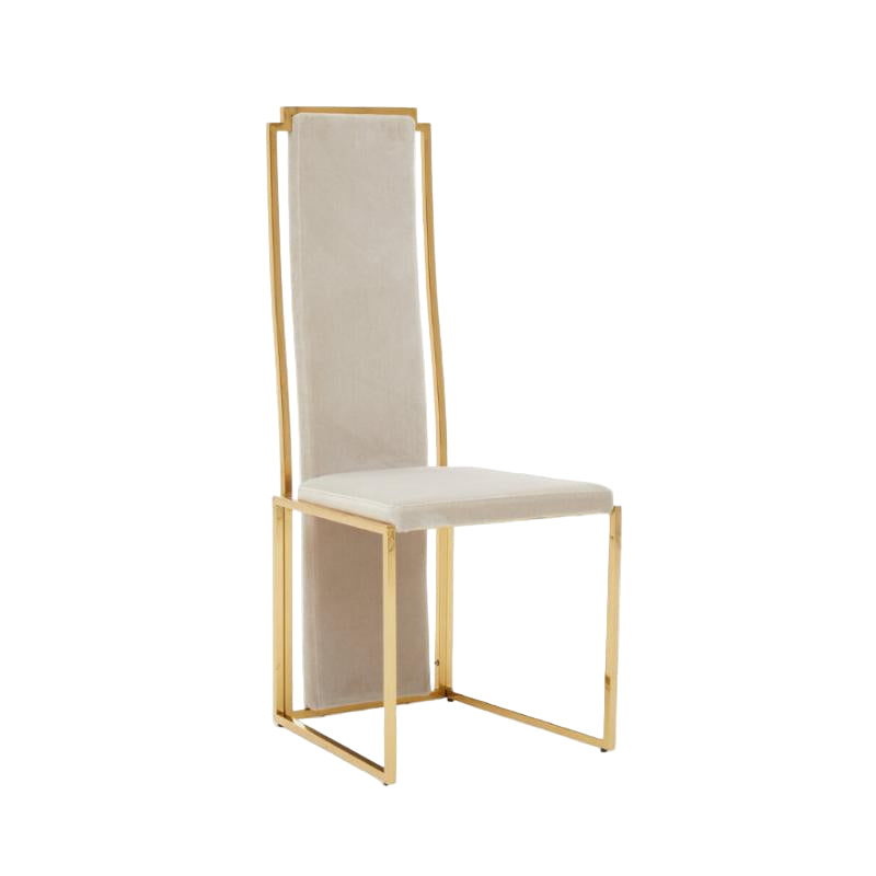 Chair with gold frame and beige cushion on a white background