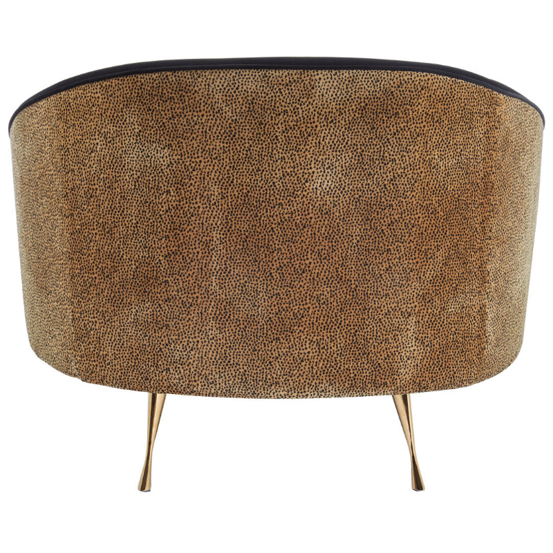 Brown textured armchair with gold legs on a white background