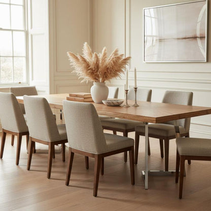 Wooden table with metal legs on a white background