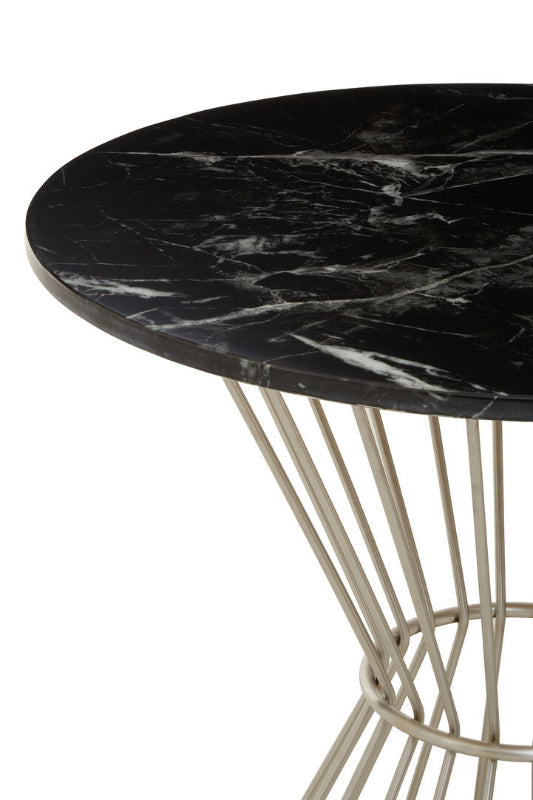 Ardela & Co Arzio Hourglass Dining Table with Black Marble and Silver Base