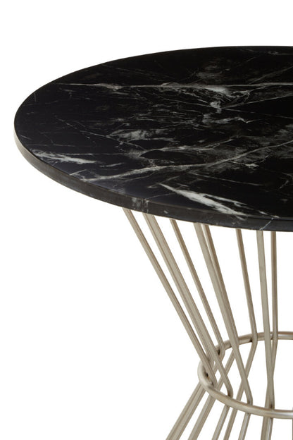 Ardela & Co Arzio Hourglass Dining Table with Black Marble and Silver Base