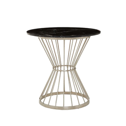 Ardela & Co Arzio Hourglass Dining Table with Black Marble and Silver Base