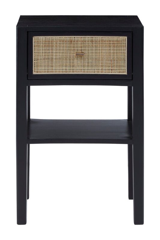 Ardela & Co Celso Black Bedside Table with Rattan Drawer