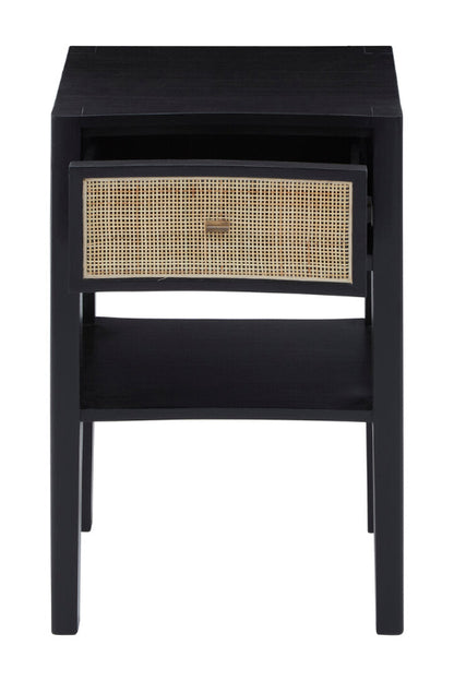 Ardela & Co Celso Black Bedside Table with Rattan Drawer
