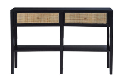 Ardela & Co Celso Black Console Table with Rattan Drawers