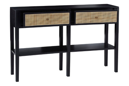 Ardela & Co Celso Black Console Table with Rattan Drawers