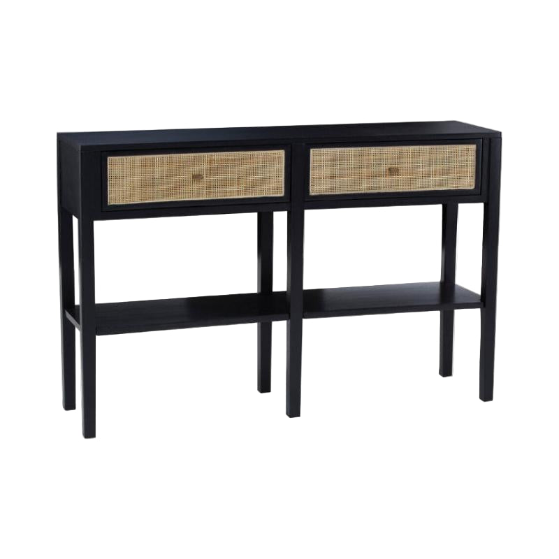 Ardela & Co Celso Black Console Table with Rattan Drawers