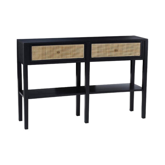 Ardela & Co Celso Black Console Table with Rattan Drawers