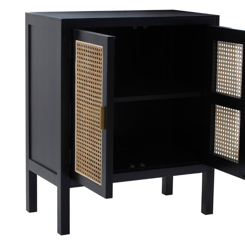 Ardela & Co Celso Black Sideboard with Two Rattan Doors