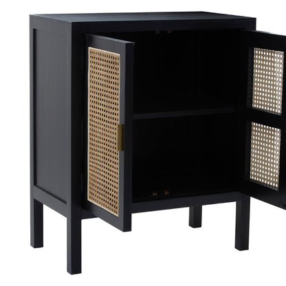 Ardela & Co Celso Black Sideboard with Two Rattan Doors