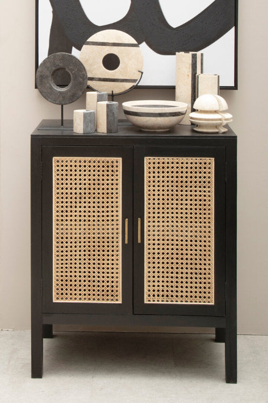 Ardela & Co Celso Black Sideboard with Two Rattan Doors