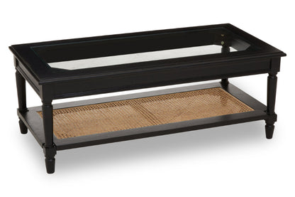Ardela & Co Celso Black Coffee Table with Rattan Shelf