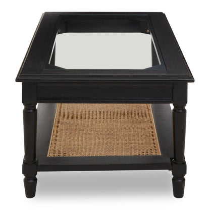 Ardela & Co Celso Black Coffee Table with Rattan Shelf
