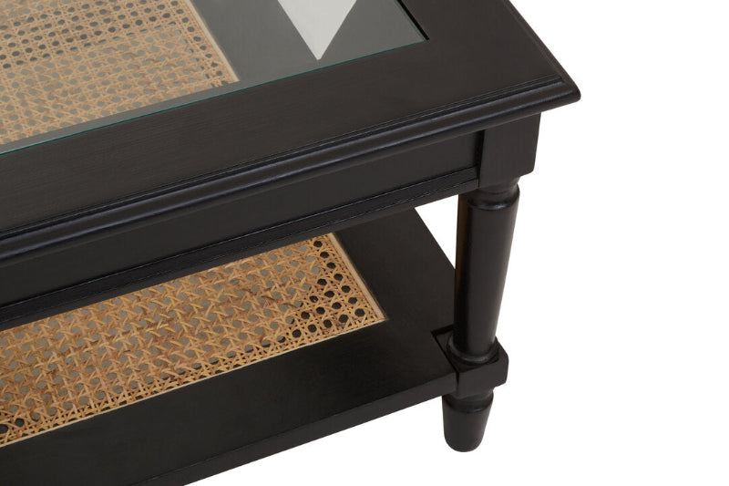 Ardela & Co Celso Black Coffee Table with Rattan Shelf