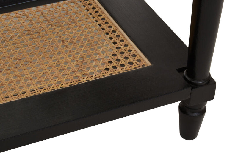 Ardela & Co Celso Black Coffee Table with Rattan Shelf