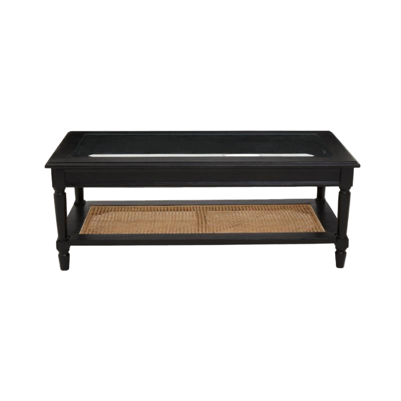 Ardela & Co Celso Black Coffee Table with Rattan Shelf