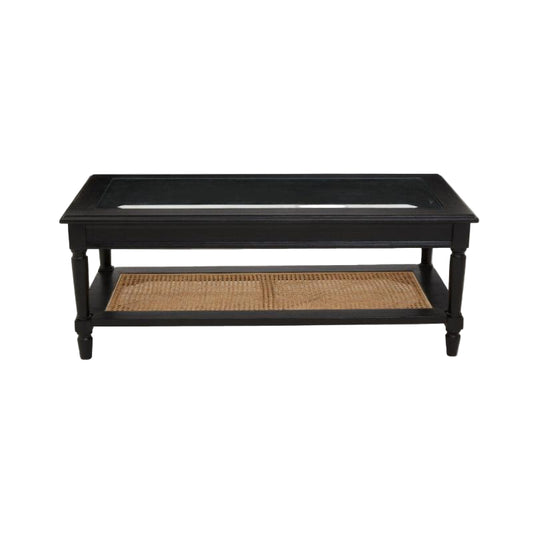 Ardela & Co Celso Black Coffee Table with Rattan Shelf