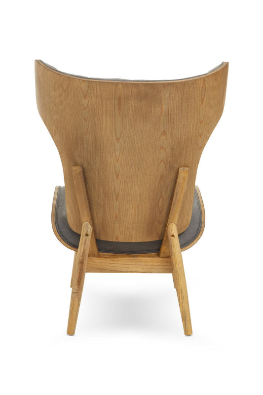 Wooden chair with curved backrest on a white background