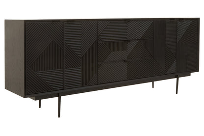 Black geometric-patterned sideboard on a white background